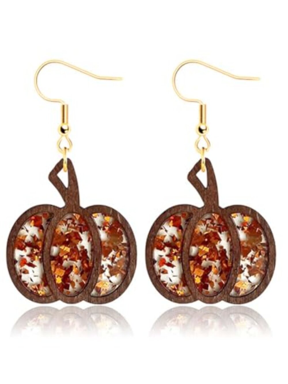 Handmade Wooden Pumpkin Dangle Earrings Lightweight Fall Holiday